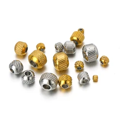 50pcs Stainless Steel Beads 18k Gold Color 4mm 6mm 8mm Ridged Cyclinder Tube Spacer Loose Beads for Jewelry Making DIY Findings