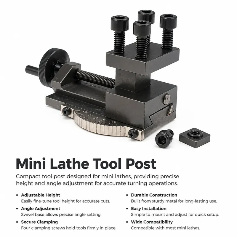 Swivel Angle Tool Post with Degree Scale 4-Bolt Clamp Compatible with C0 for Mini Lathe Metal Turning Machinist
