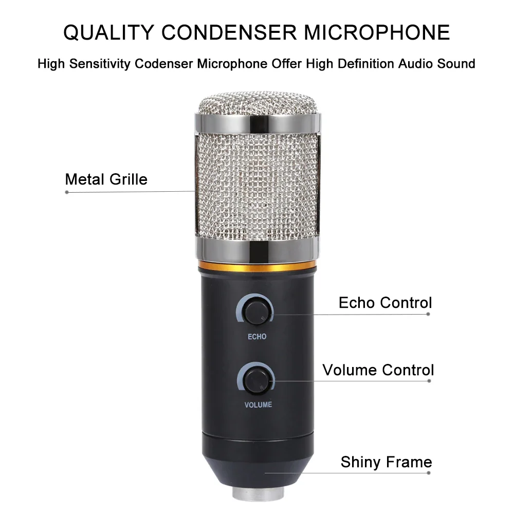 Condenser Microphone For Computer Studio Profesionales 3.5mm Wired Stand USB Mic For Camera