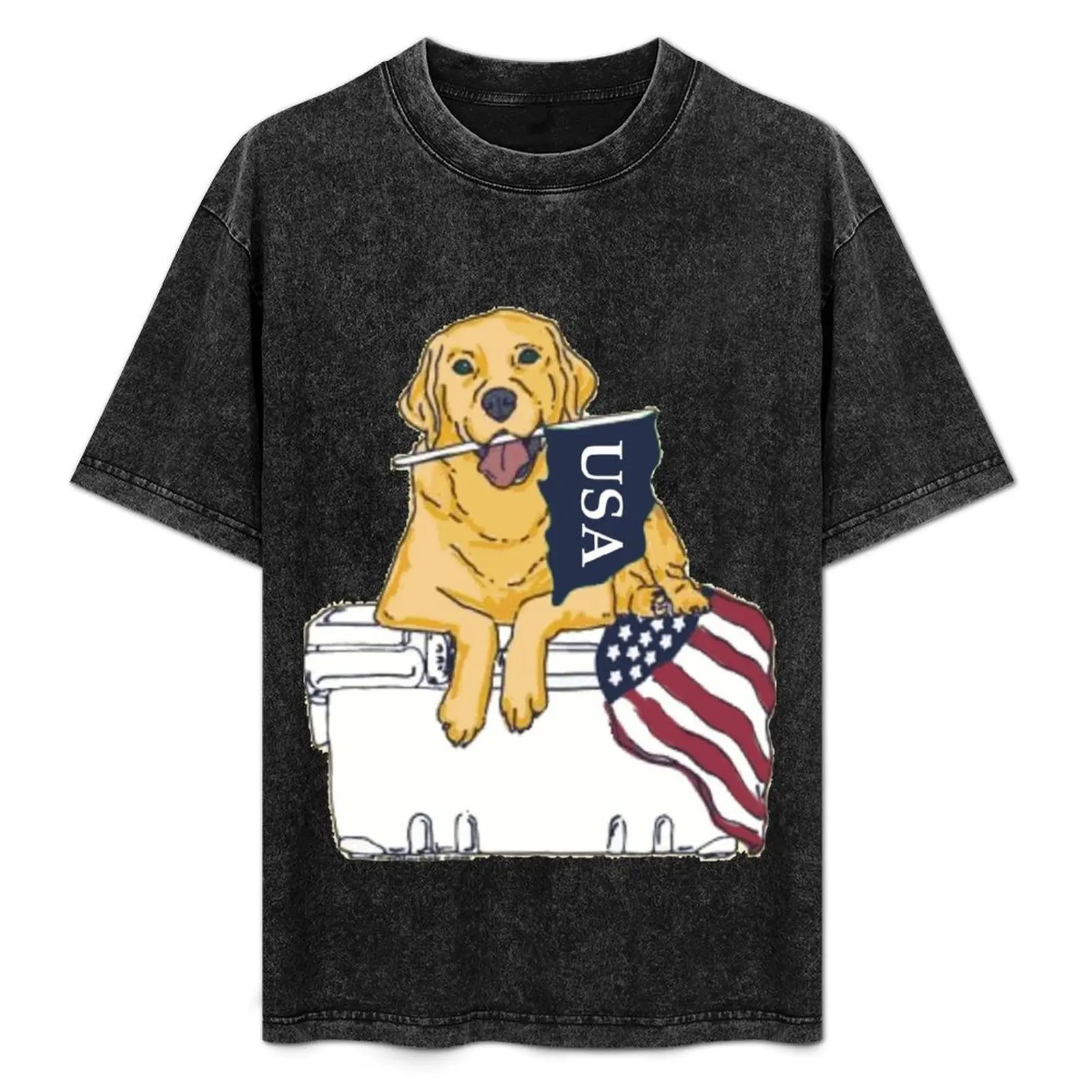 

Dog on Cooler with Flag T-Shirt Work Wear Lightweight Tee