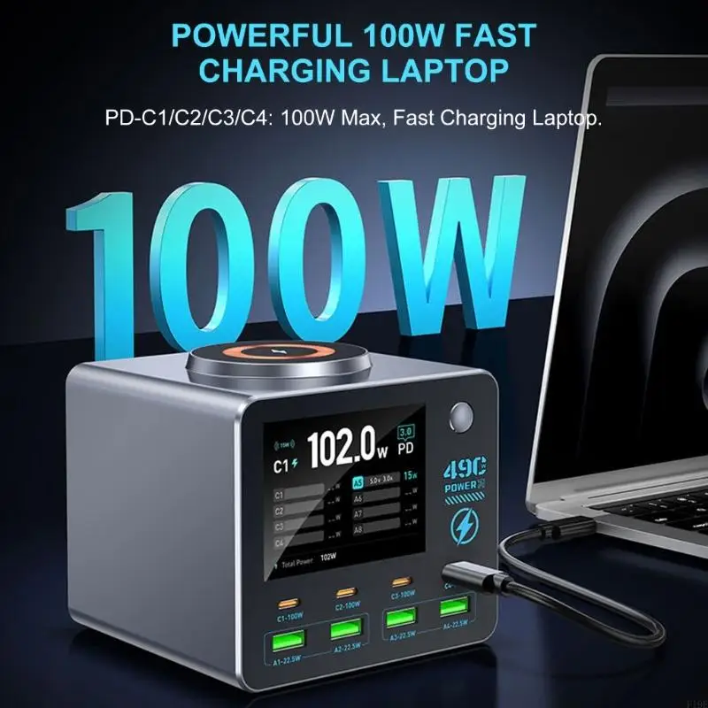 PD100W Charging Head with USB Type C Port Chargings Adapter Plastic Texture for Travel Various Device Charging Use F19E