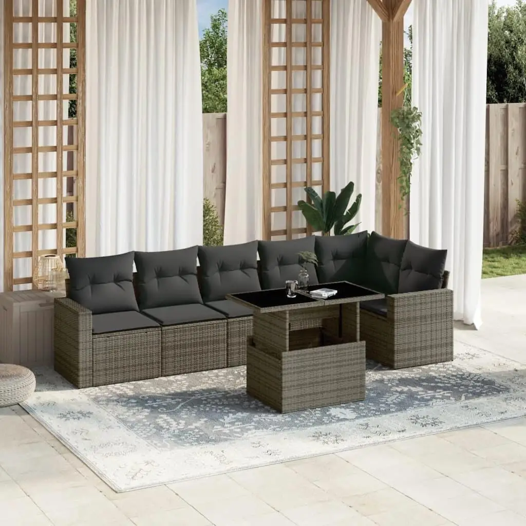 

Gray PE Rattan Garden Sofa Set with Powder Coated Steel Frame and Tempered Glass Table Outdoor Furniture