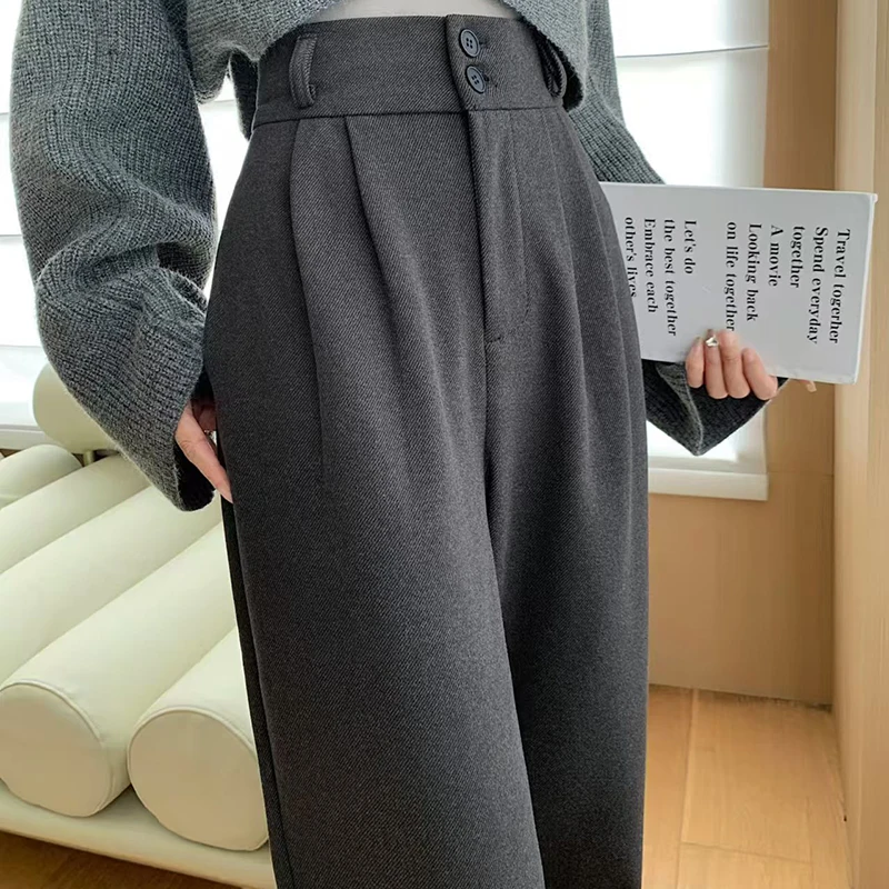 Autumn And Winter Women's Woolen Pants Loose Straight Trousers Casual Female Wide Leg Pants Office Lady Elegant Suit Pants