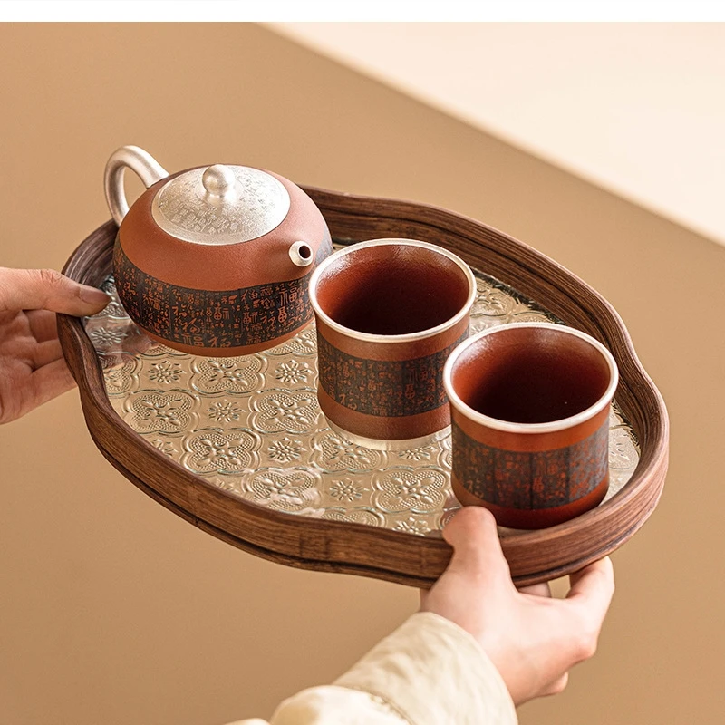 

baifu Red tea set 999 silvering high-end sand ceramic pot teacups kung