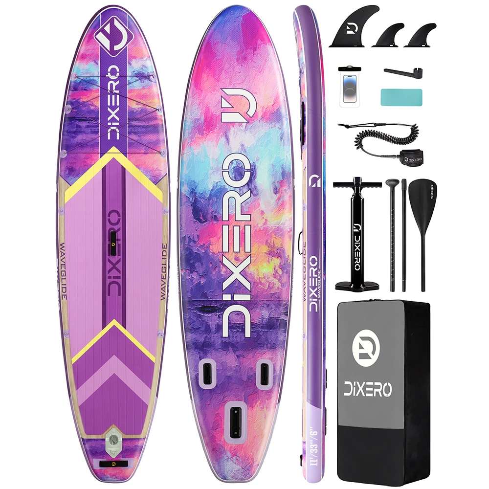 DIXERO Lila Wasserdichtes Aufblasbares Paddleboard 11''x33''x6'' für Erwachsene im Steh-Stil mit Zubehör SUP-Board