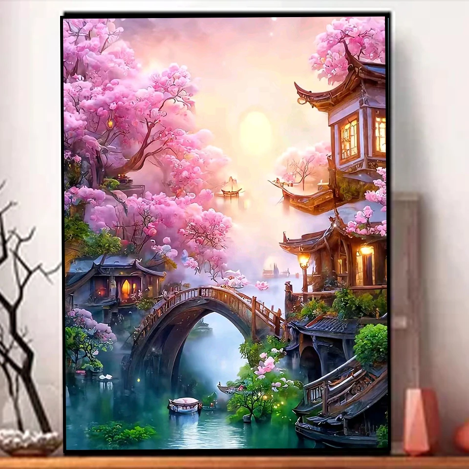 5D DIY Diamond Painting Novelty 2023 Mountain View Full Embroidery House Japanese Mosaic Gift Living Room Home Decoration