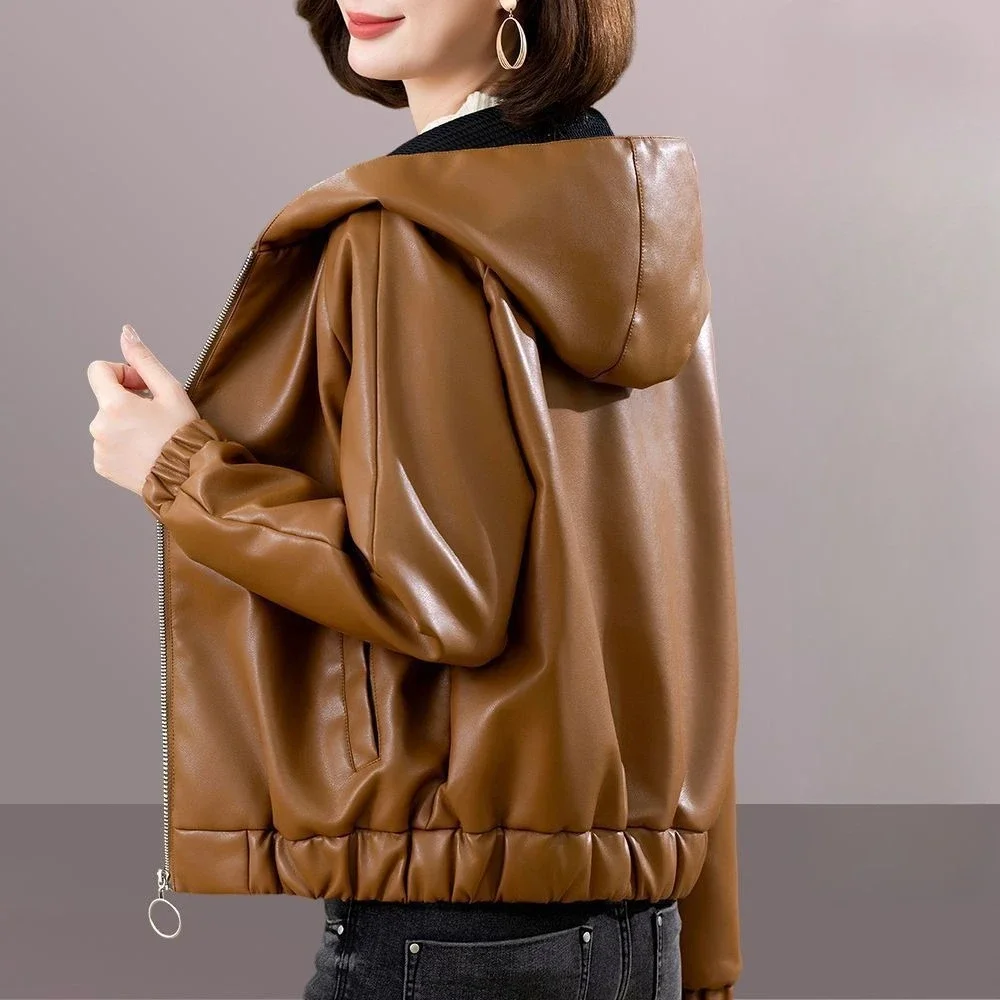 Fleece leather jacket women's new winter fur integrated loose and thin short leather jacket