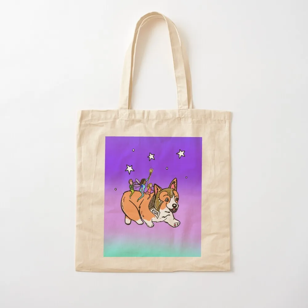 

Magical Corgi running with fairies on his back Tote Bag Gift bags tote bags men shopping bag logo Canvas Tote Bag