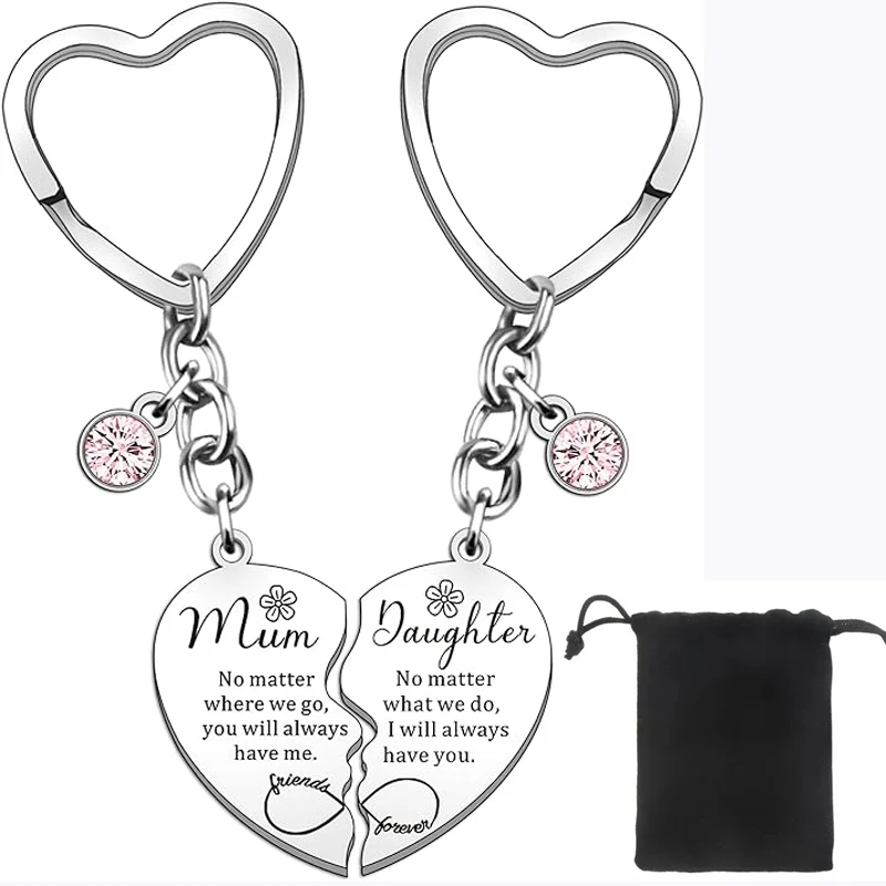 2 Pcs Mother Daughter Heart Matching Keyring Necklace Set Gifts For Mum Mothers Day Daughter Birthday Presents From Daughter