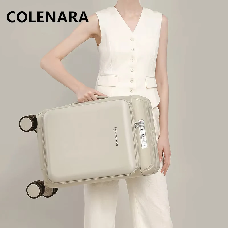 COLENARA 20Inch Laptop Suitcase Front Opening Boarding Case Women's Trolley Case Wheeled Travel Bag Men's Rolling Luggage