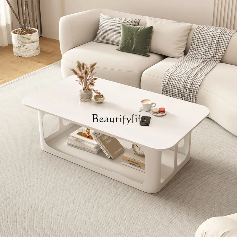 

04ld14French Cream Style Rock Slab Coffee Table for Small Living Rooms, Simple Modern Rectangular Design