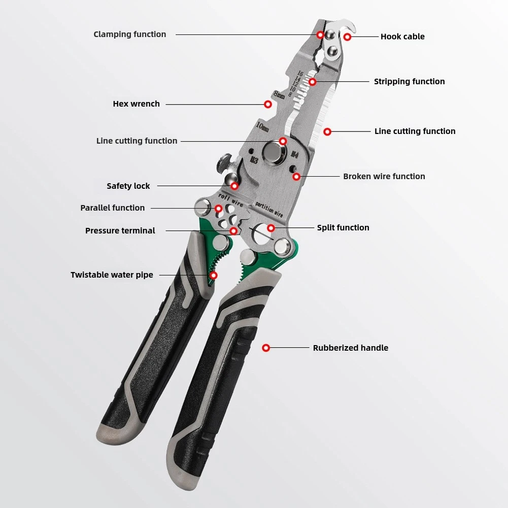 Pelacables plegable multifuncional, herramienta de corte y prensado para pelar cables