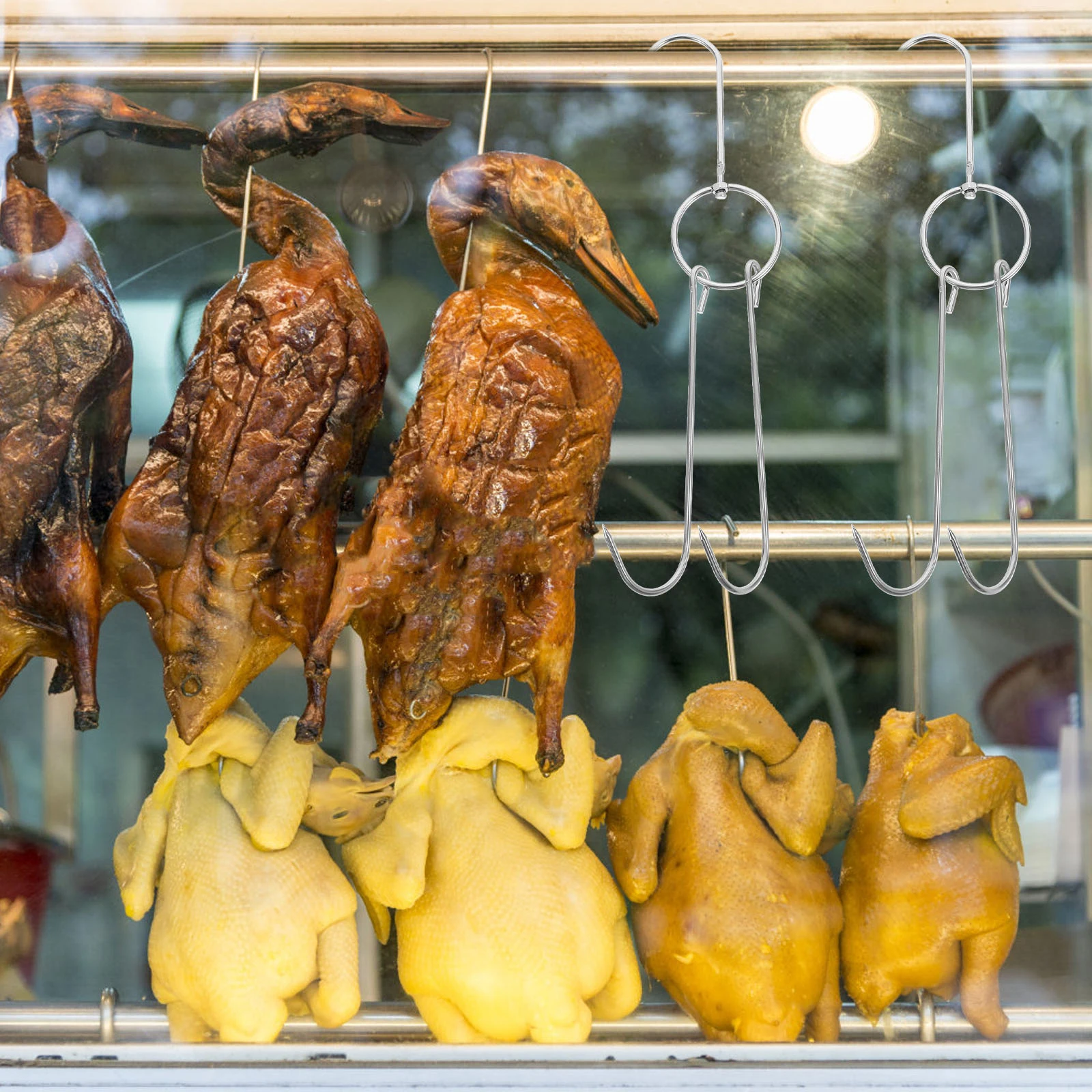 

4pcs Outdoor Bbq Hooks Stainless Steel Double Roasting Hooks For Grilling Meat Poultry Fish Chicken Roast Duck Bacon Hanger