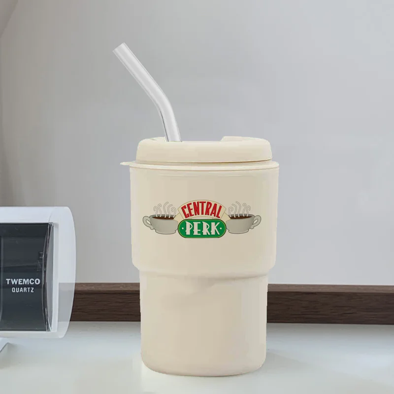 American TV Series Friends Straw Cup 320ml Portable Insulated Coffee Cup With Lid Creative Central Perk Milk Coffee Mug Cup