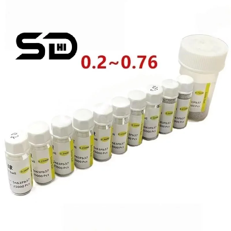 1 Bottle BGA Reballing Soldering Welding Railing Ball Spheres 0.2/0.25/0.3/0.35/0.4/0.45/0.5/0.55/0.6/0.76mm 25K BGA Solder Ball