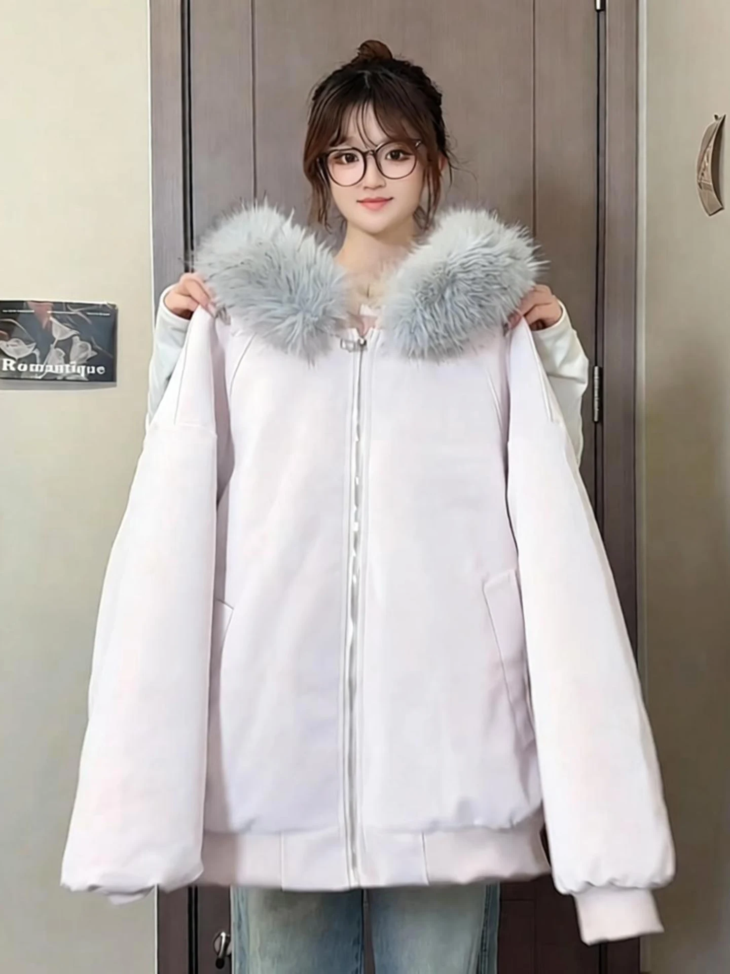 

Ретро-куртка с капюшоном и меховым воротником, утепленная флисом, в американском стиле, теплая зимняя верхняя одежда для мужчин и женщин, молодежный тренд