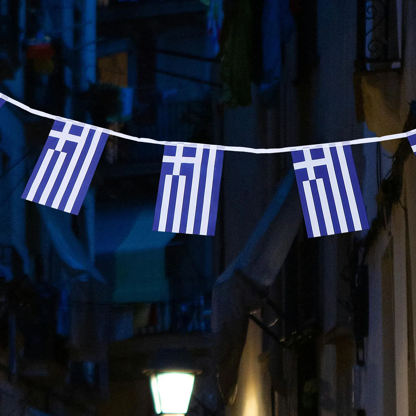 

Small Mini Greece Flag Square Fan Bunting Fade-Resistant Polyester Fabric Sports Events String Banner Party Supplies
