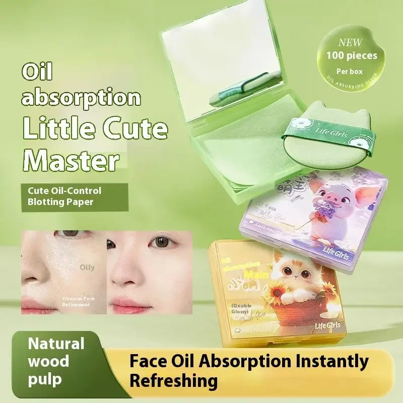 100 Vellen Olie Blotting Papers Met Spiegel Case Meel Bladerdeeg Cartoon Duurzaam Gezicht Reiniging Make-Up Tool Gezicht Olie Blotting