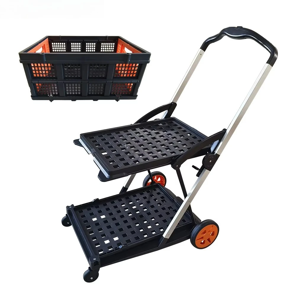 Carritos Plegables Multiusos, Carrito de Compras Resistente con Caja de Almacenamiento, Carrito Plegable Móvil para Limpieza del Hogar