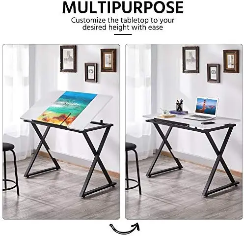 Drafting Table for Artists Art Desk Drawing Painting Studying Table w/Tilted Tabletop Art Craft Work Station for Adults view 5