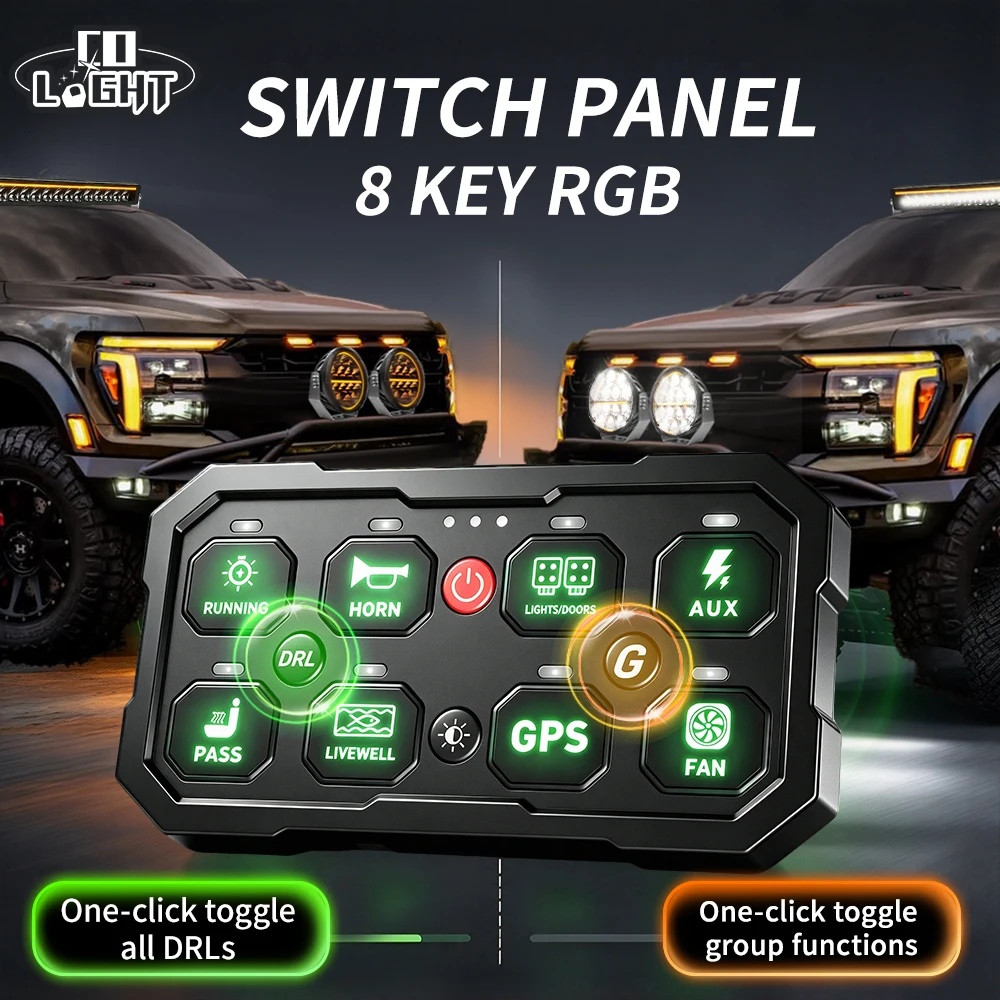 CO LIGHT 8 Gang LED Switch Panel With DRL Dedicated Channel Group Function Bluetooth APP Control Strobe Flash For Offroad SUV