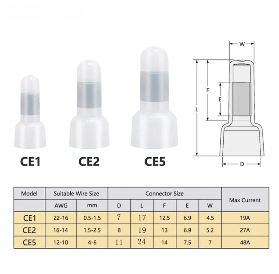 50/100/500/1000 PCS CE1 CE2 CE5 Closed End Crimp Caps Electrical Wire Cable Terminals Connectors