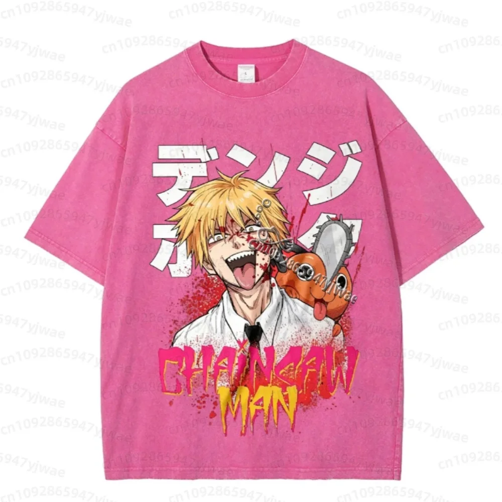 2026 Herren Sommer Gewaschenes Vintage Anime Chainsaw Man Denji Pochita Lustiges Grafik-T-Shirt Herren Kurzarm-T-Shirt Manga Herren Hoodies – Detail 7