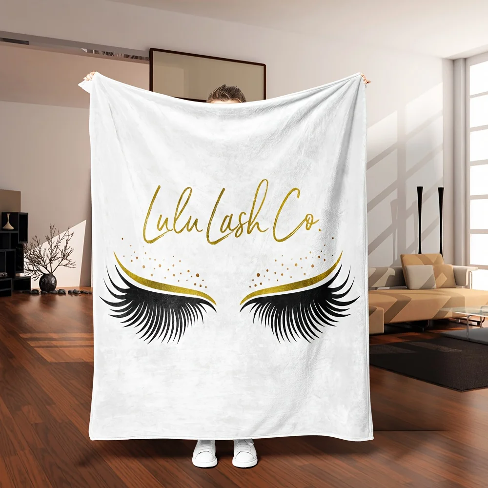 Pink Base Lips Eyelash Tiny Heart Repeat Throw Blanket Sweet Simple Makeup Motif Casual Sofa Bedroom Decor Blanket