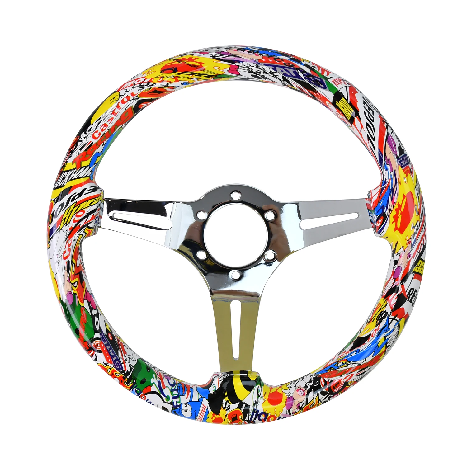 

Universal Solid Wood Graffiti Style Car Modification 350mm Racing Interior Steering Wheel
