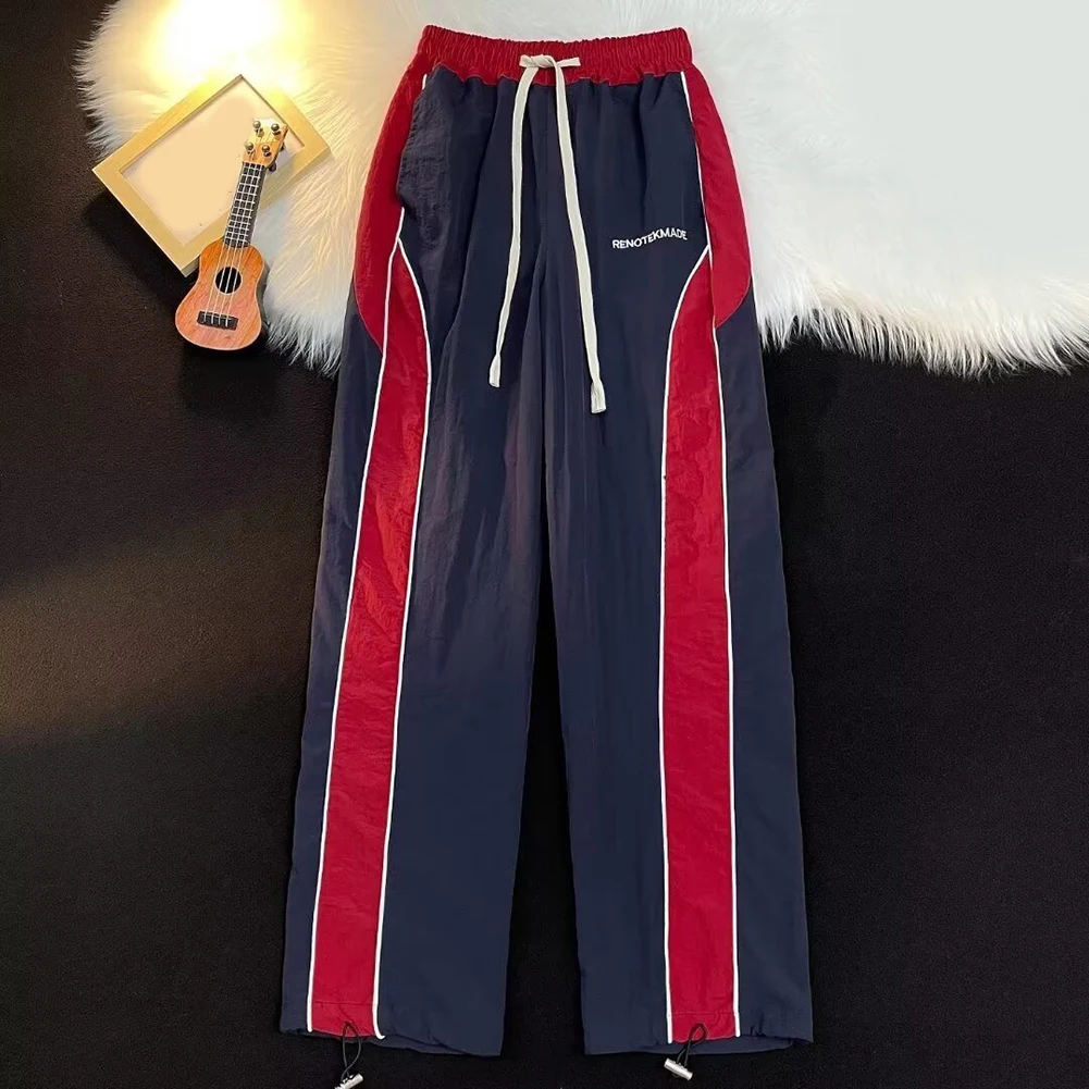 Mens Slightly Elastic Versatile Overalls Loose Trendy Stitching Sweatpants Pants