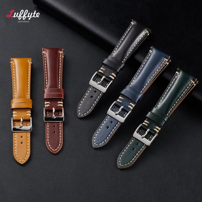 Smooth Bright Cowhide Leather Watch Strap 20mm 22mm Quick Release Business Replacement Men Women Retro Watchbands