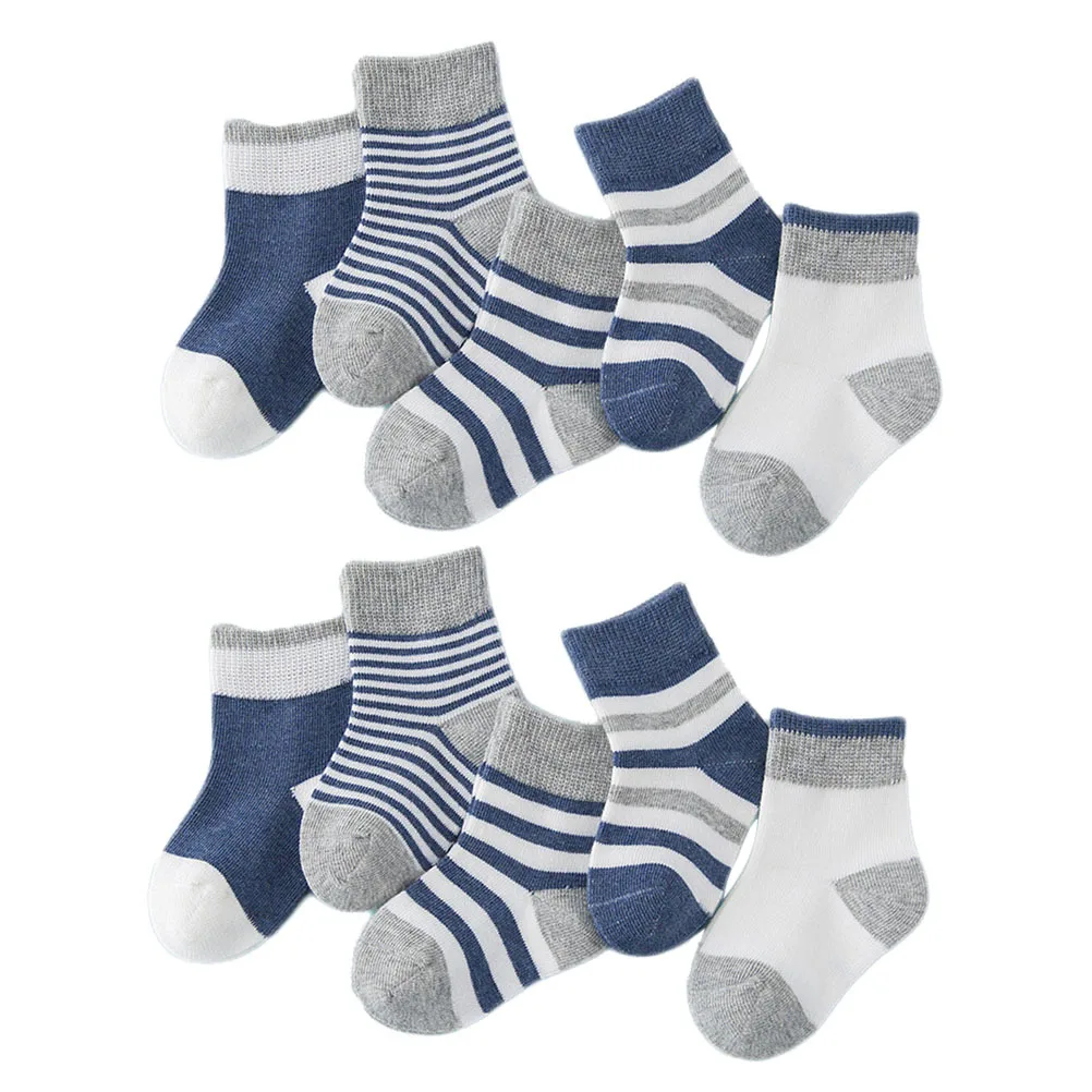 

5Pairs Kids Socks Boys Girls Newborn 1-3 Year Old Dark Blue Mixed Styles Comfortable Elasticity Stylish Design All Seasons