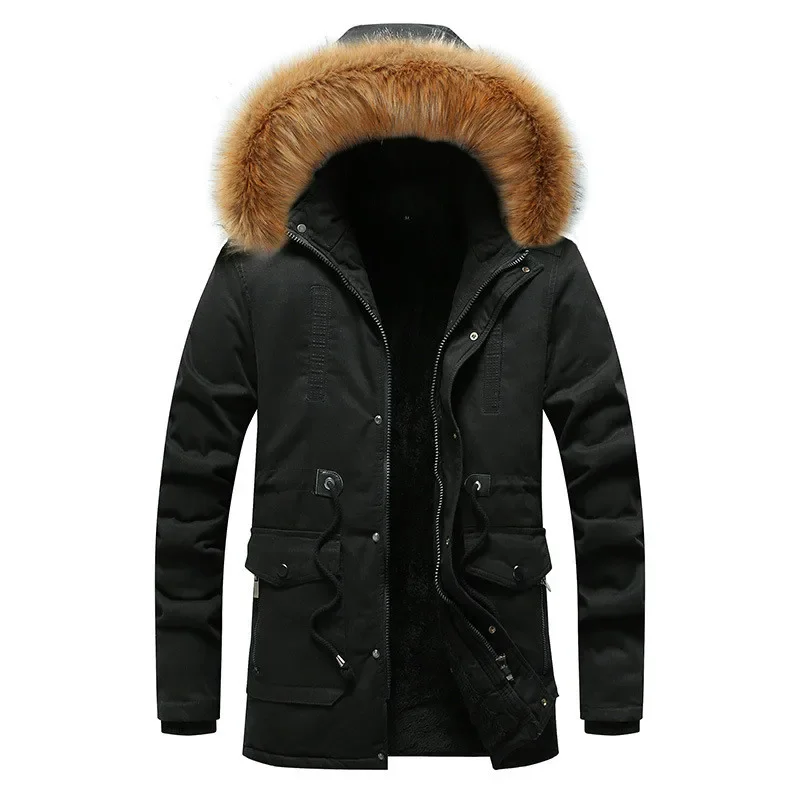 Winter Men Warm Fluffy Coat Long Hooded Cotton Jacket Drawstring Thick Parka Men Windbreaker Jacket Male Overcoat Plus Size 3xl