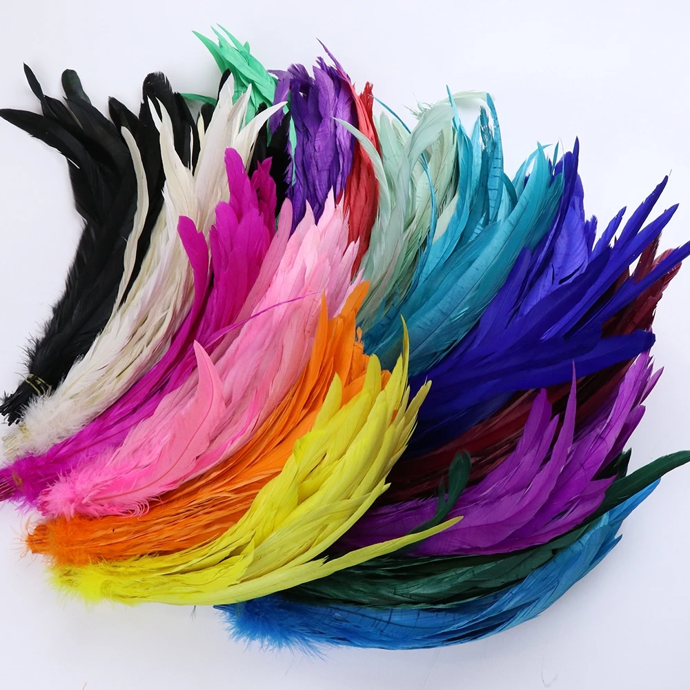 Wholesale 50Pcs/Lot Colored Rooster Tail Feathers for Crafts Carnival Party Decoration Plumes 25-40cm Handicraft Accessorie