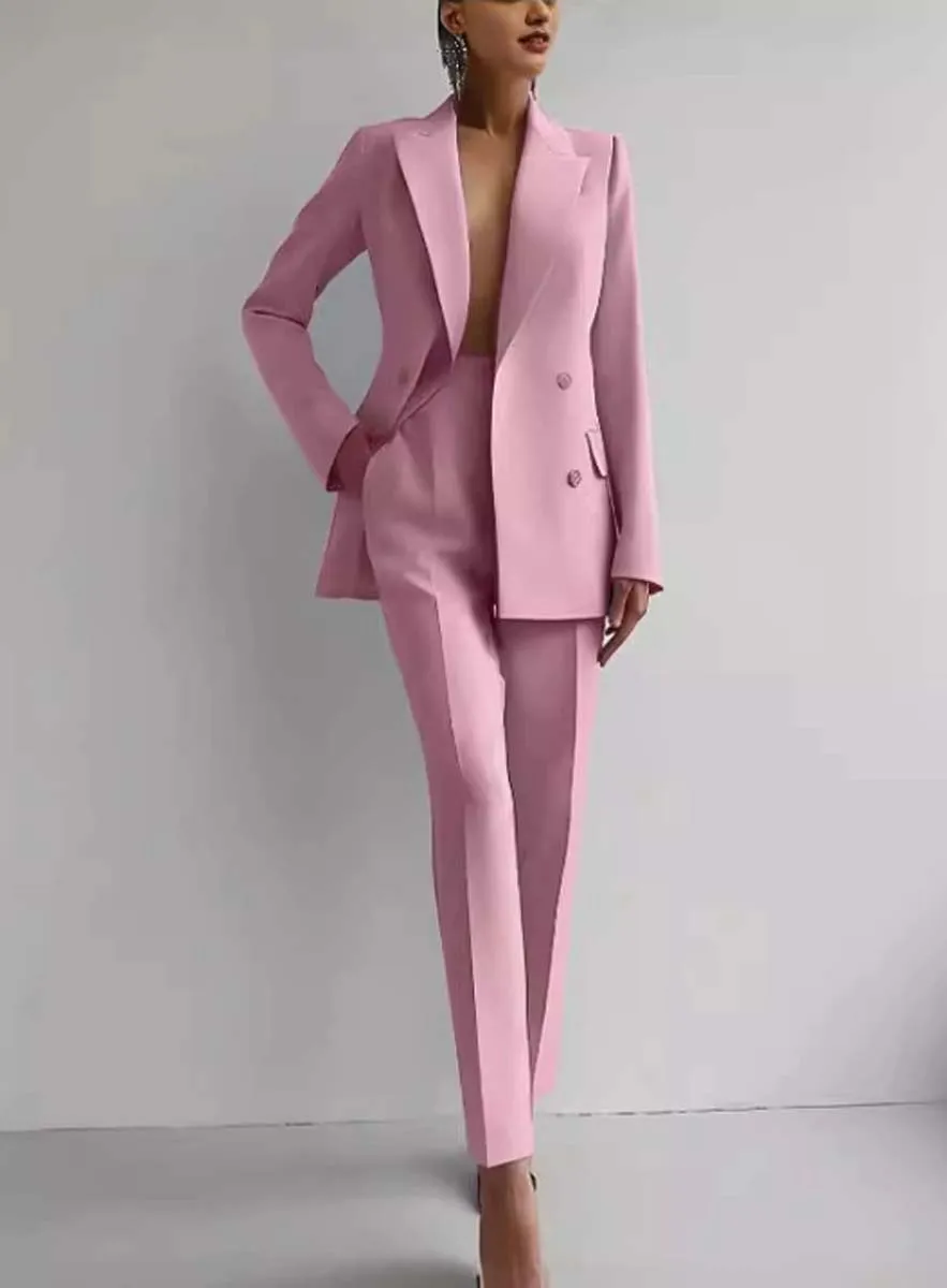 

Женский новый комплект одежды из 2 предметов: однотонный блейзер с длинным рукавом и брюки с высокой талией, модный офисный костюм
