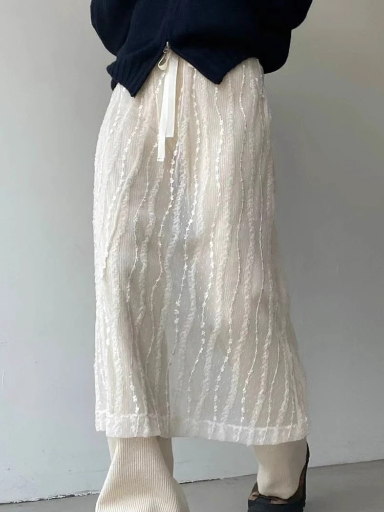 Elegant Korean Style Lace Half Skirt with Bow Design for Women Spring Season High Waist A-Line Midi Skirt Layering Trend