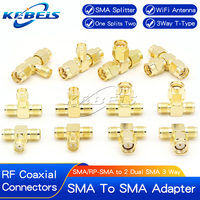 2pcs SMA Splitter Connector SMA/RP-SMA Male to 2 Dual SMA Female Triple Tee Adapter SMA Connector 3 Way T-Type Antenna Converter