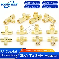 2pcs SMA Splitter Connector SMA/RP-SMA Male to 2 Dual SMA Female Triple Tee Adapter SMA Connector 3 Way T-Type Antenna Converter