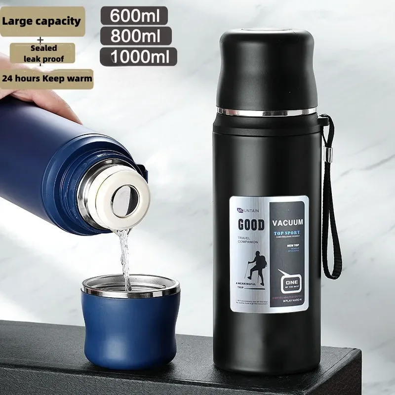 Large Capacity Stainless Steel Water Bottle With Lid Cup Coffee Vacuum Flask Outdoor Travel Thermal Cup Leakproof Thermos Bottle