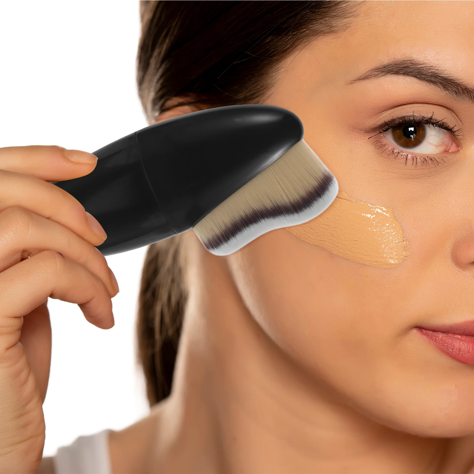 Brocha para base sin costuras, brocha para maquillaje en polvo facial, pelo denso y suave para una aplicación uniforme, ajuste de mezcla, maquillaje corporal, tamaño de viaje