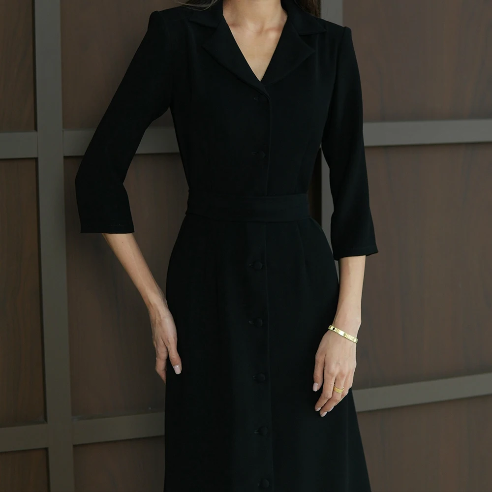 فساتين سهرة مخصصة على شكل حرف a بطول الكاحل ورقبة على شكل حرف V وأكمام ثلاثة أرباع فستان حفلات بسيط على الموضة ثنيات كاجوال للحفلات