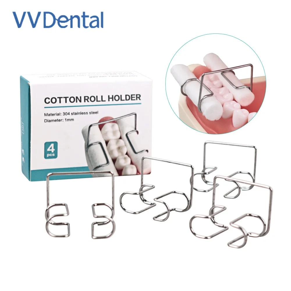 4PCS/Box Dental Cotton Roll Clamp Made of 304 Stainless Steel for Intraoral Fixing Dental Ccotton Rolls Dental Tools Clamp