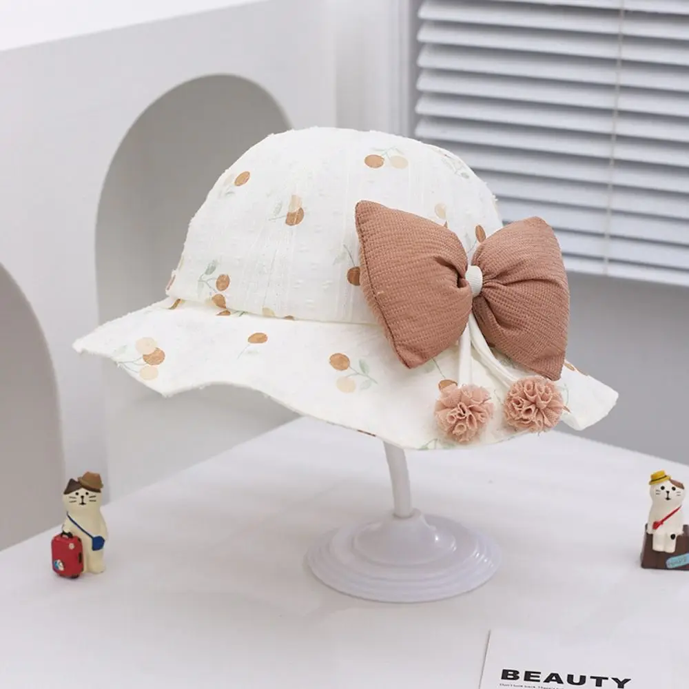 

Kawaii Children Sun Hat Bowknot Wide Brim Baby Fishermen Hat UV Protection Sunshade Kids Bucket Hat Apparel Accessories