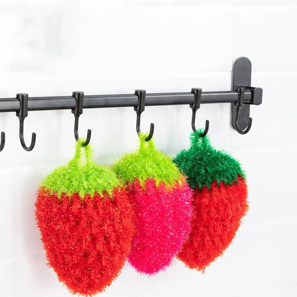 3Pcs Strawberry Shaped Dish Towels Premium Polyester Washing Cloth for Tableware Kitchen Scouring Scrubber Dish Washing Towel