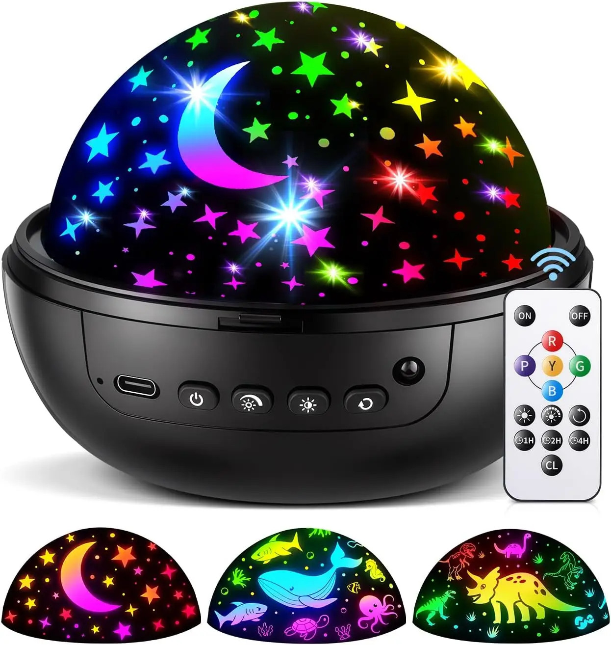 

Kids Night Light Projector, 93 Lighting+3 Films, Remote & Dimmable, 360° Rotation, Timer, USB, Gift for Boys 3-6