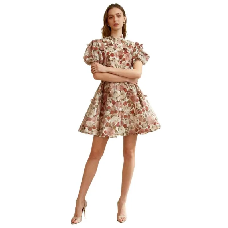 Nouveau Street Sle taille haute ort soie Tfeta Dr avec nœud papillon perceuse embelli imprimé fleuri t-shirt couleur femmes Dr