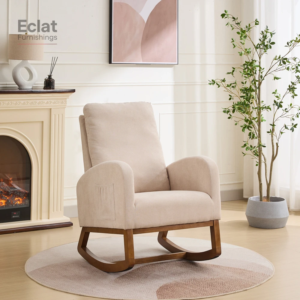 

Modern Glider Chair,Recliner Armchair with Wood Legs and Side Pocket,Nursery Rocking Accent Chair with High Back for Living Room