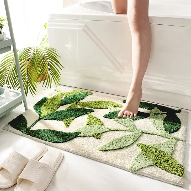 Bathroom Rug Mat Non Slip Microfiber Fluffy Tropical Leaf Bath Mats Bathroom Floor Absorbent Carpet for Shower Tub Doormat 바닥 깔개