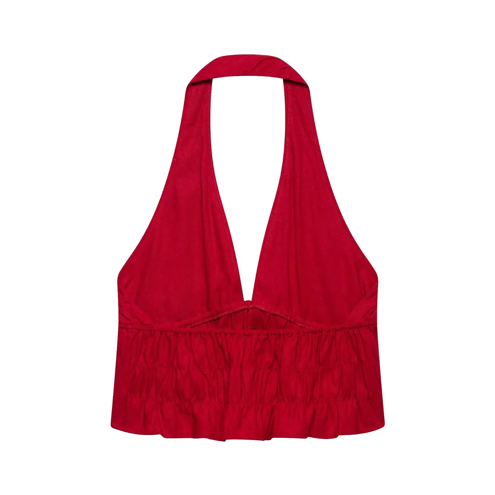 HH Elegantes Damen-Set in Rot, 2-teilig, mit Neckholder-Crop-Top und Stufenrock, Sommer-Outfit für Hochzeitsgäste und Urlaub – Detail 5