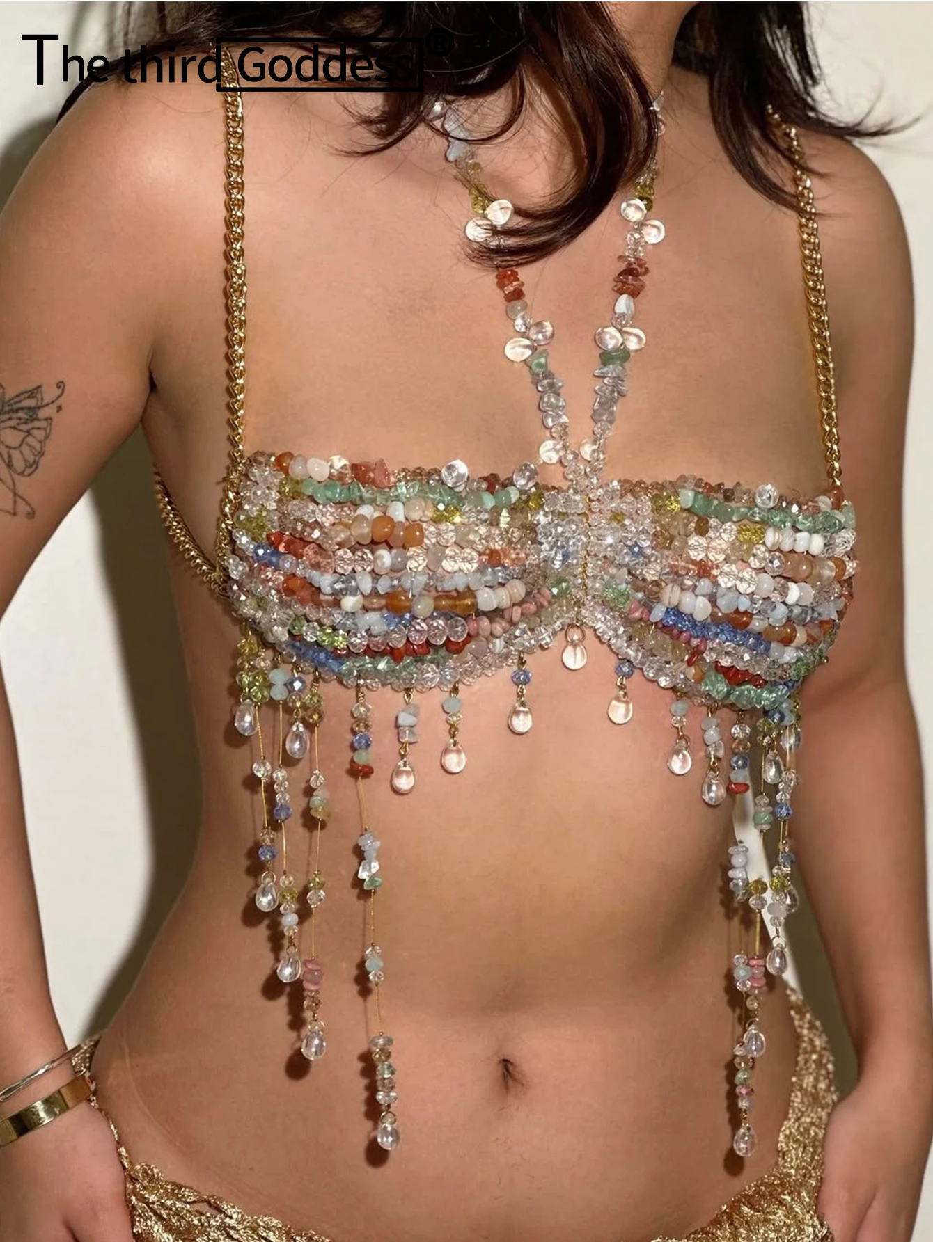 

Sexy see through metal rhinestone corset crop top women summer beach club party halter tank top woman tops hotwife rave oufit